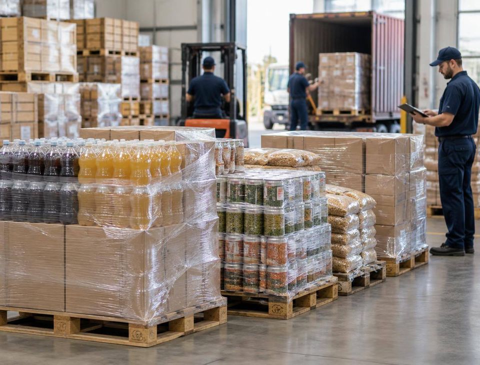 Food and beverage products packed for international export